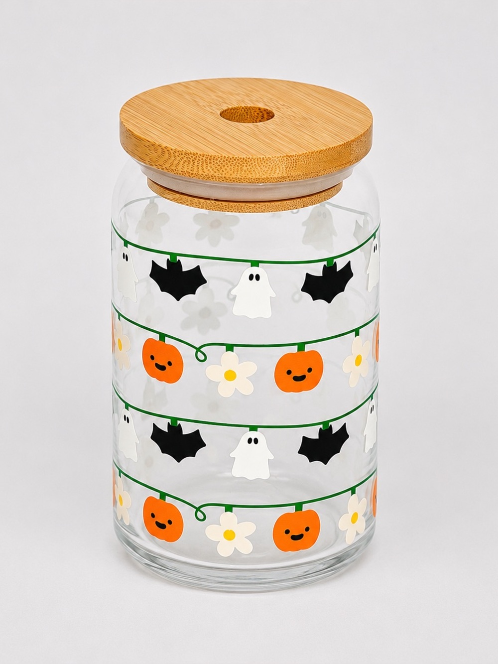 Halloween Light Strings 16oz Libby Can Glass Tumbler with Bamboo Lid